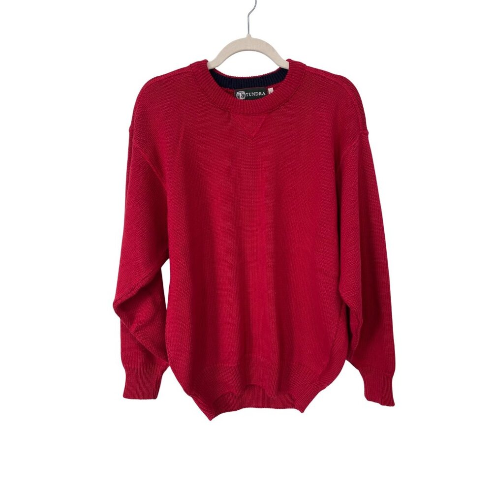Tundra Canada Sweater Size Medium Crewneck Long Sleeve Pullover Red Staple Knit